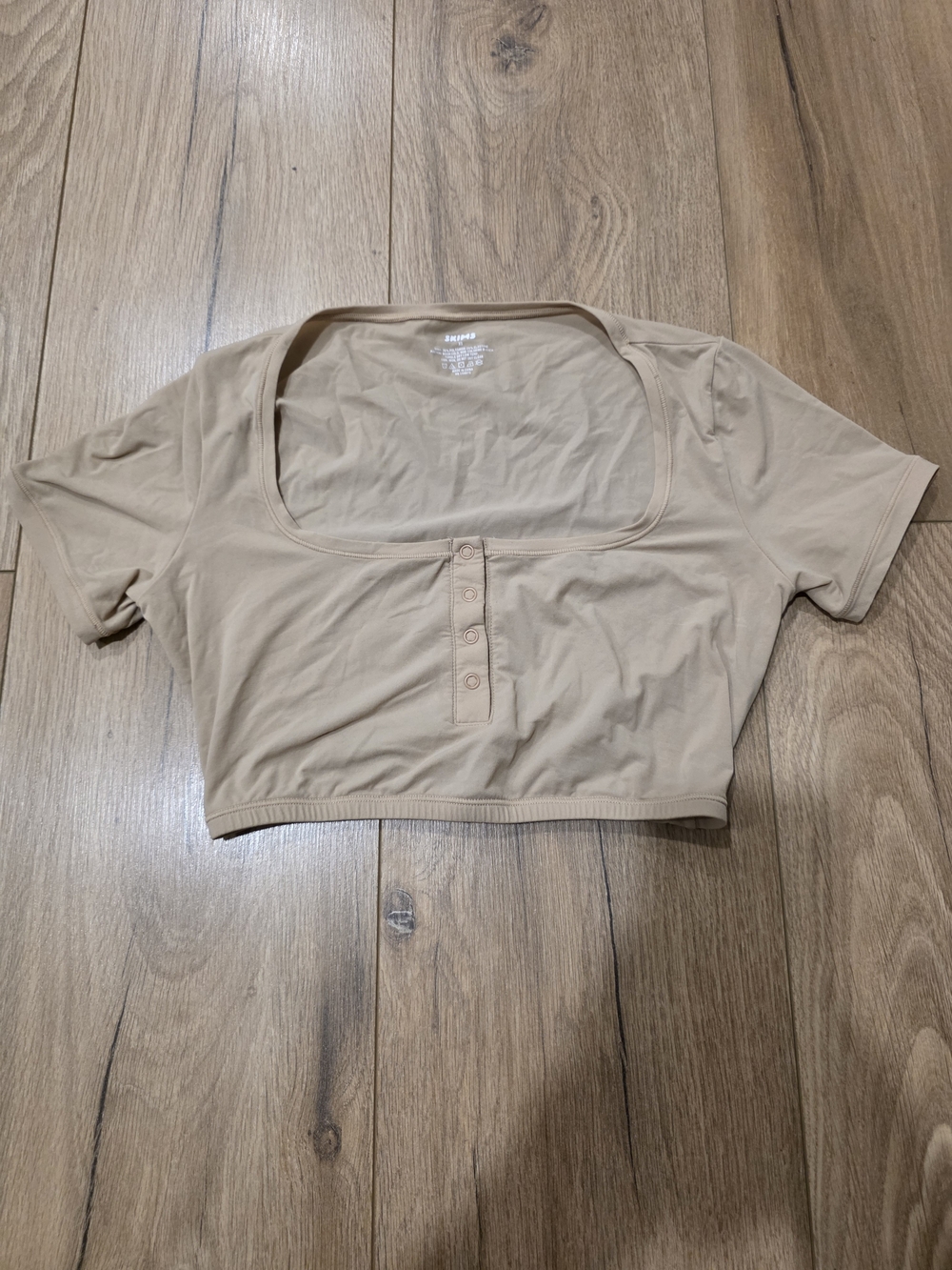 SKIMS Beige Square-Neck Button Crop Top